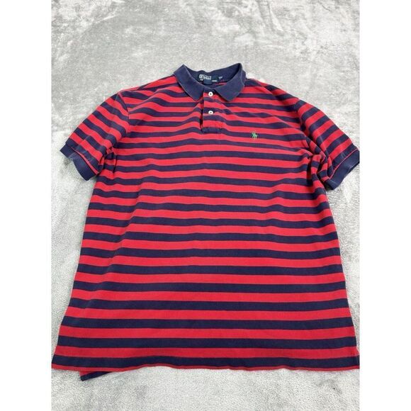 Vintage Polo Ralph Lauren Short Sleeve Striped Polo Shirt Men's Size Medium Red - Picture 1 of 9